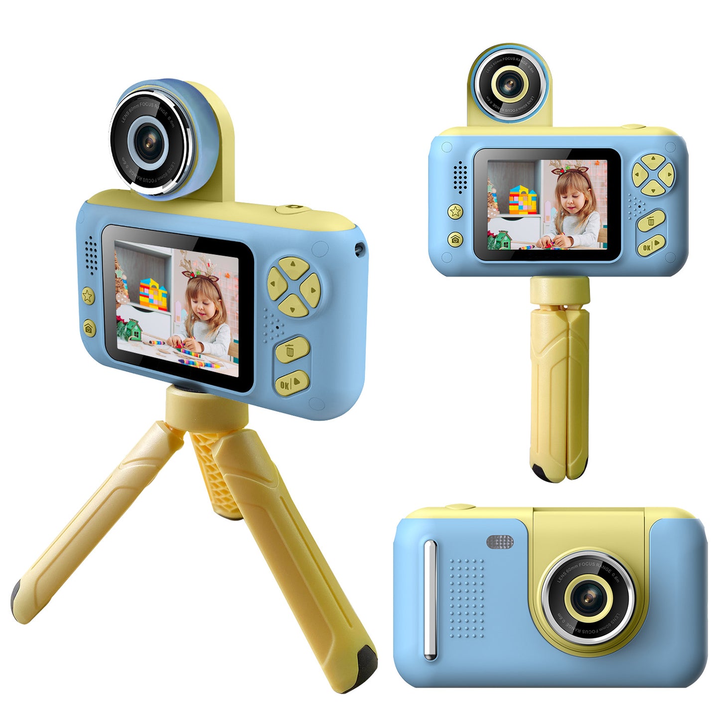 LJGelectro - Kids Digital Camera with Flip Lens Children Video Camcorder Christmas Toy Birthday Gifts with Tripod 2.4in Screen 32G MMC Card for 3-10 Year Old Boys