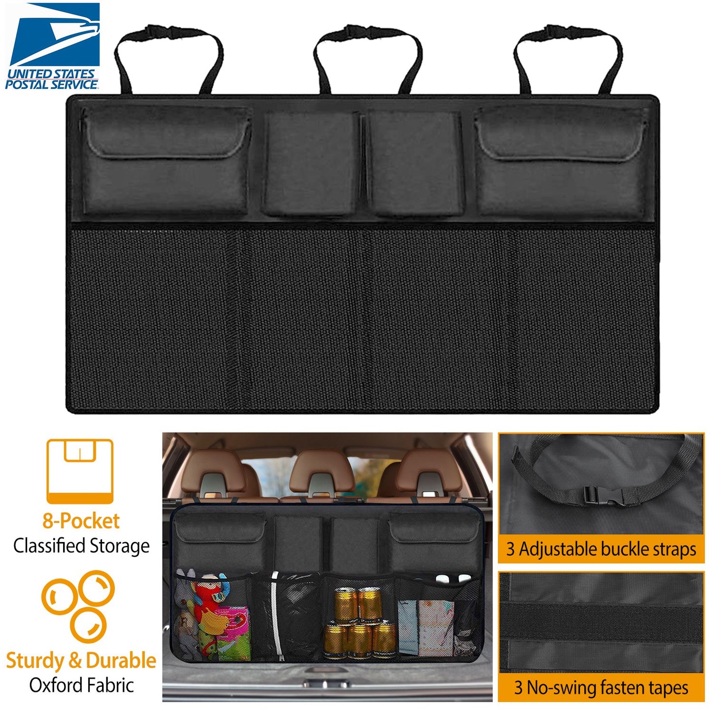 LJGelectro - Car Backseat Trunk Organizer Auto Hanging Back Seat Storage Bag Pocket Adjustable Strap