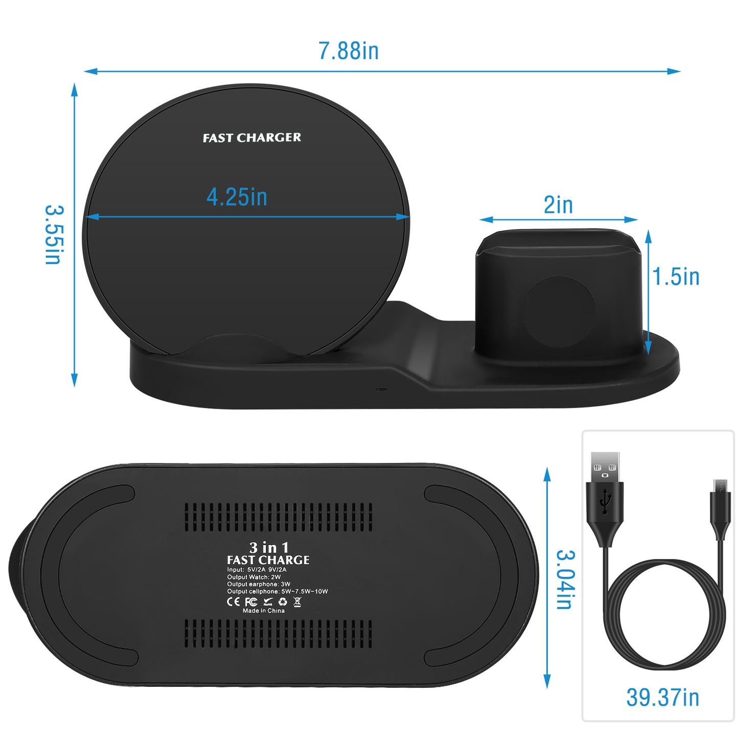 LJGelectro - Wireless Charger 10W Fast Charging Station For iPhone Apple iWatch Series 5/4/3/2/1 AirPods Fit For iPhone 11/11Pro/XS/XR/MAX/X/8 Plus/8 Samsung Galax