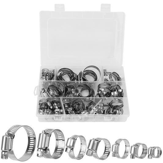 LJGelectro - 60Pcs Hose Clamp Set Stainless Steel Adjustable Worm Gear Assortment Pipe Tube Hose Clip Kit For Plumbing Automotive Mechanical