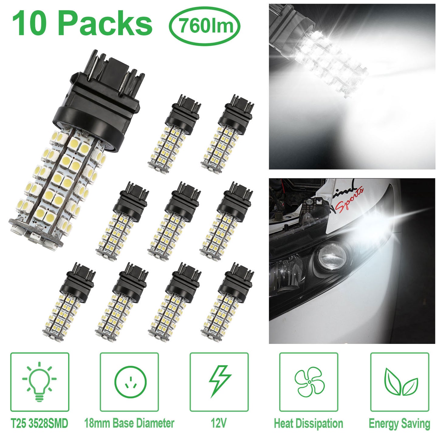 LJGelectro - 10Pcs/Kit LED Car Light Bulbs 760lm T25 3528SMD 6000K Pure White Auto Lamps Replacement for Dome Map Door Trunk Signal License Plate