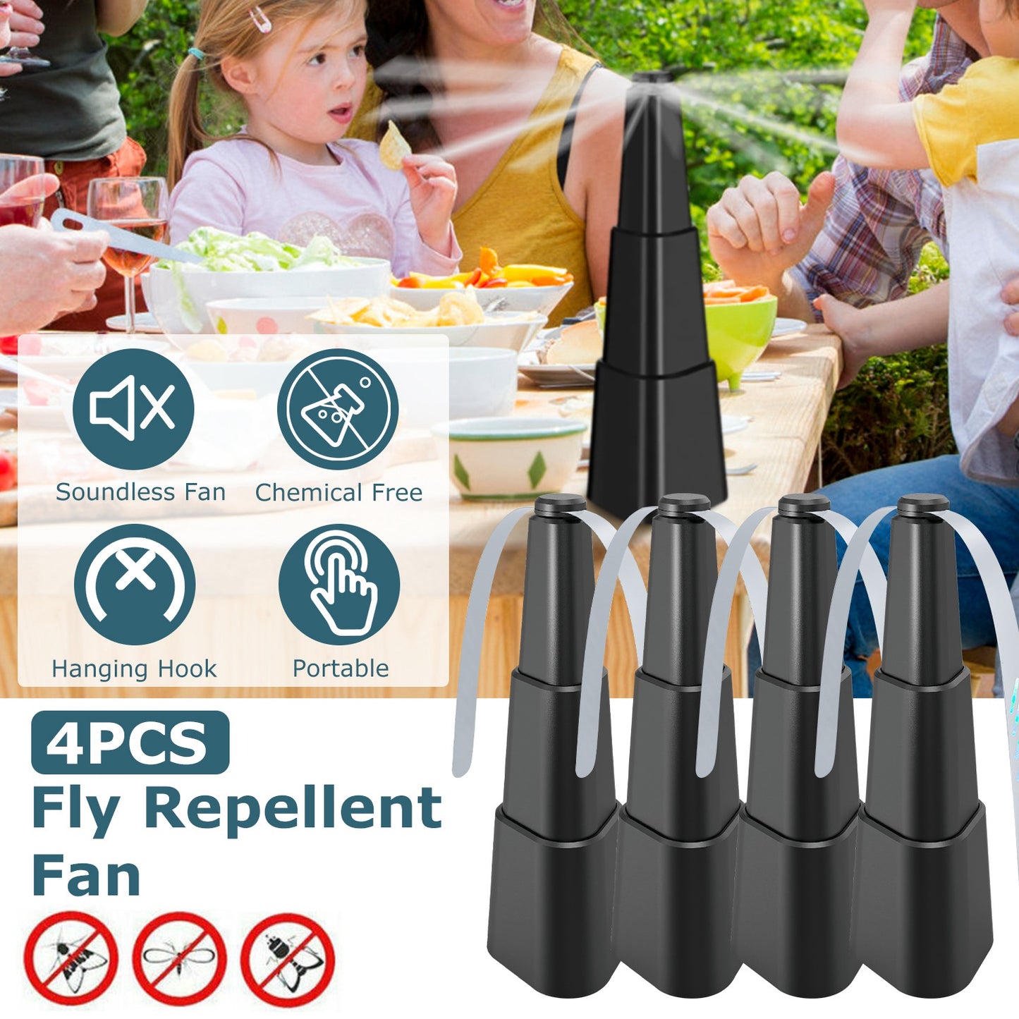 LJGelectro - 4Pcs Fly Repellent Fan Table Top Battery Powered Bug Deterrent Fan Hanging Food Fans for Party BBQ Picnic Camping