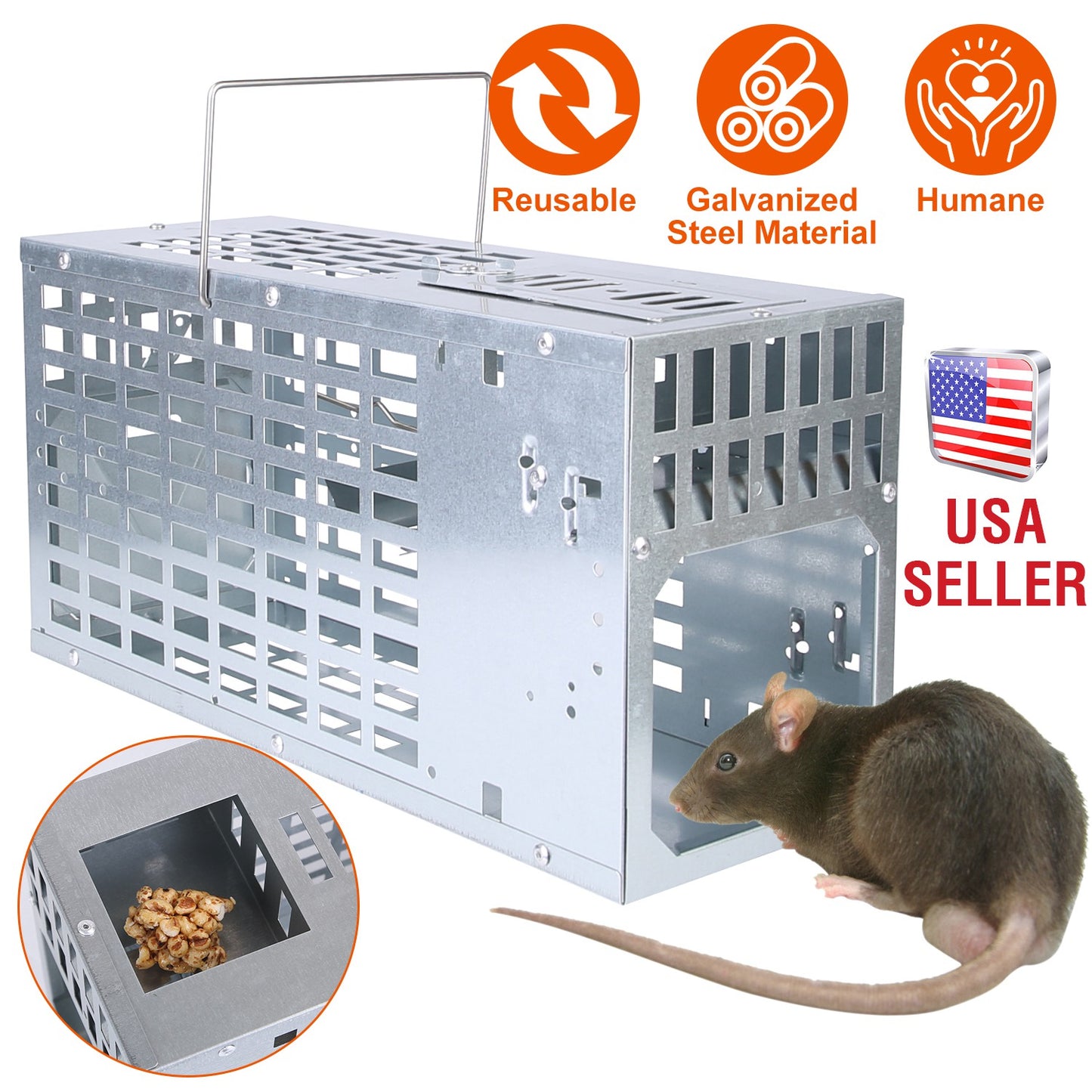 LJGelectro - Humane Live Mouse Trap Reusable Metal Rat Rodent Cage Catch Release Continuous Capture Indoor Outdoor Pet Children Safe