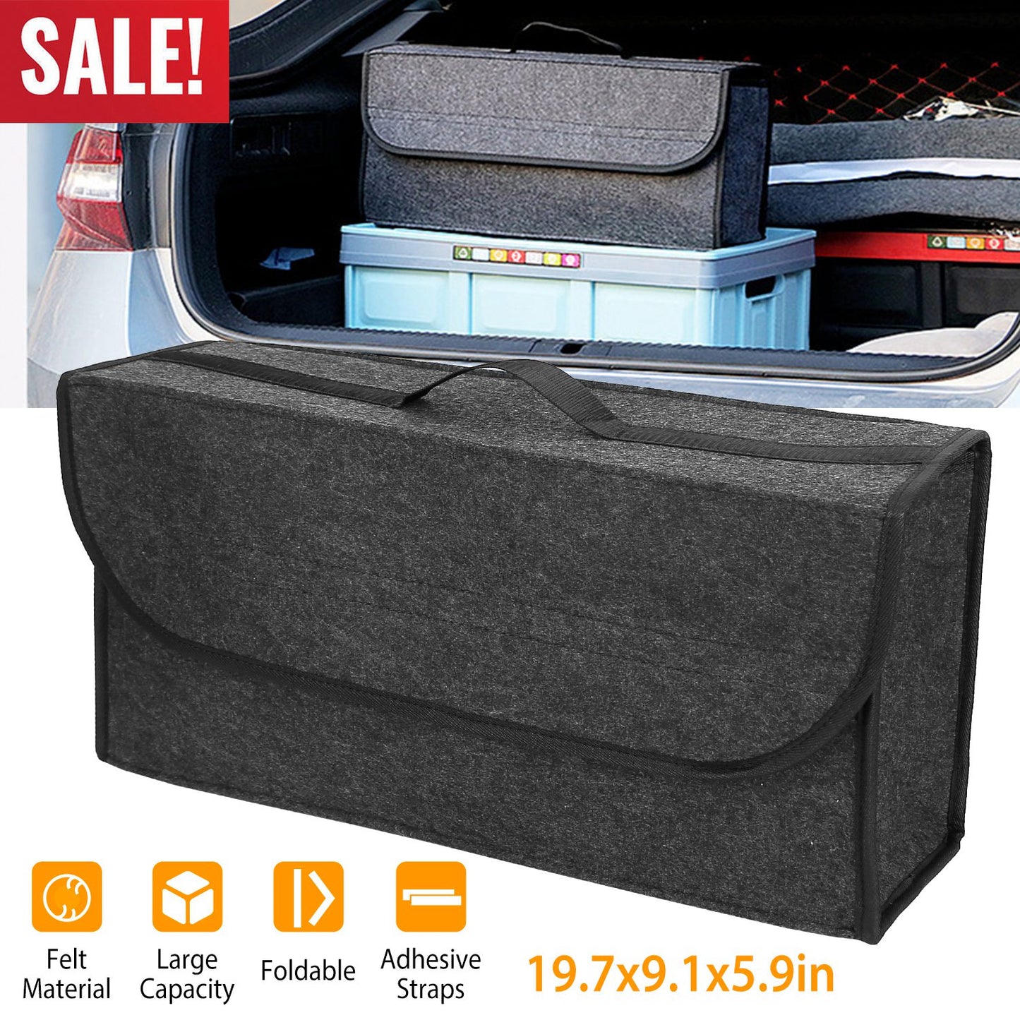 LJGelectro - 3.85Gal Car Boot Organizer Box Collapsible Trunk Bag Storage Container Travel Tidy Case Holder