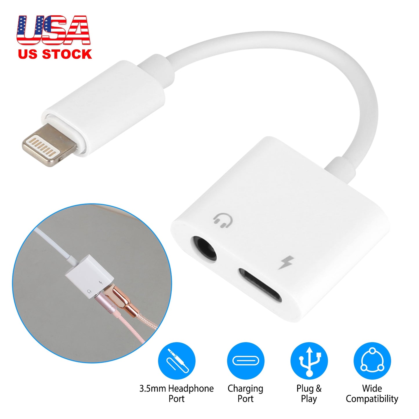 LJGelectro - 2 In 1 3.5mm Headphone Adapter Charger Audio Splitter Dongle Adapter Fit for iPhone 13/13Pro/SE/12/12 Mini/12 Pro/12 Pro Max/iPhone 11/11 Pro/11 Pro M