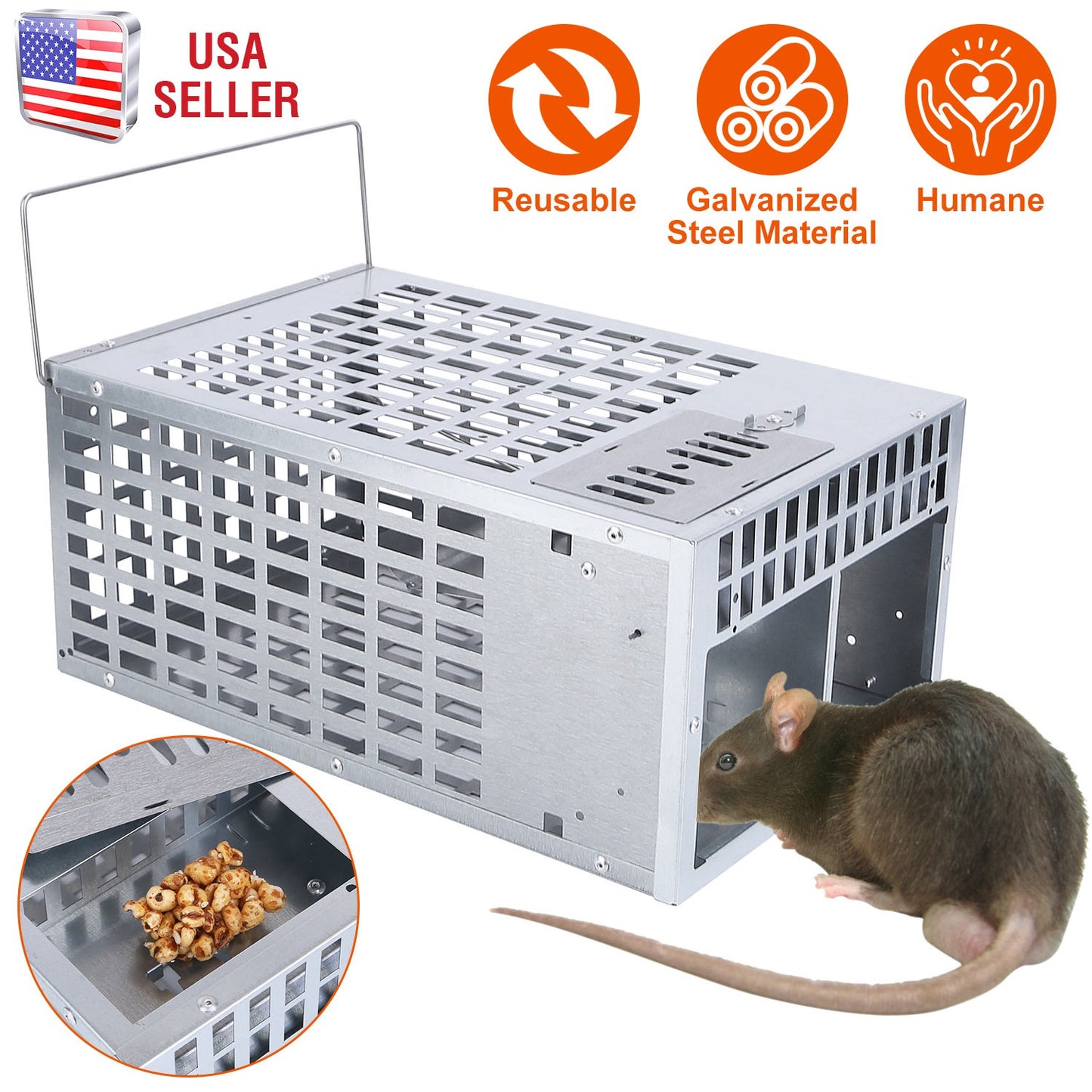 LJGelectro - Humane Live Mouse Trap Reusable Metal Rat Rodent Cage Catch Release Continuous Capture Trap 2 Doors Indoor Outdoor Pet Children Safe