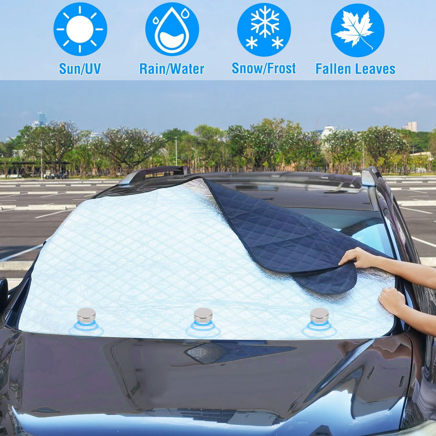 LJGelectro - 57.87x44.5In Car Windshield Snow Cover Wind-Proof Magnetic Car Windscreen Cover Frost Ice Protection with 3 Magnets Fits Most Vehicles for All Weather