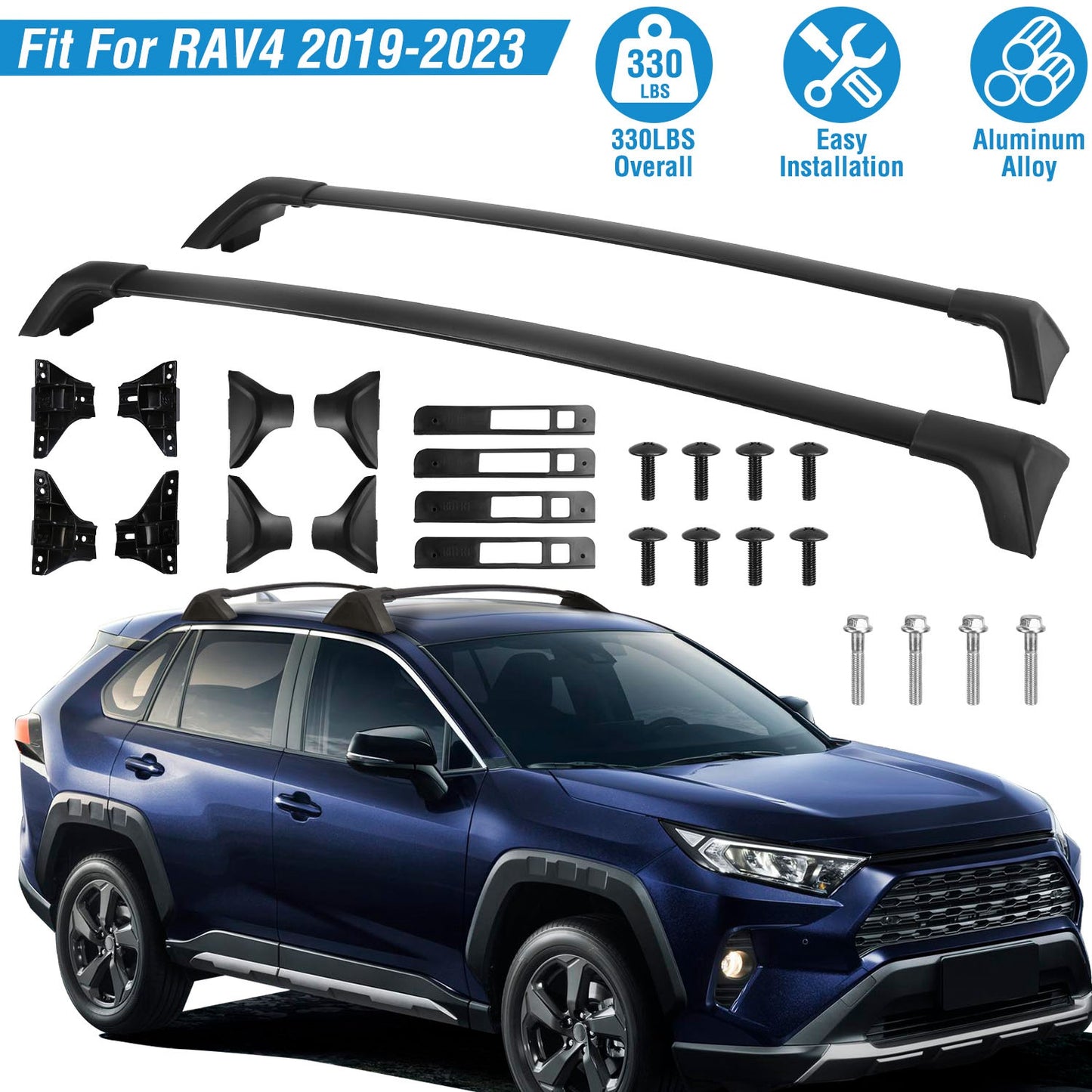 LJGelectro - Car Roof Rack Cross Bars Aluminum Alloy Cargo Carrier Rooftop Crossbars Fit for Toyota RAV4 2019-2024 with Side Rails for Cargo Carrier Bag Kayak Bike