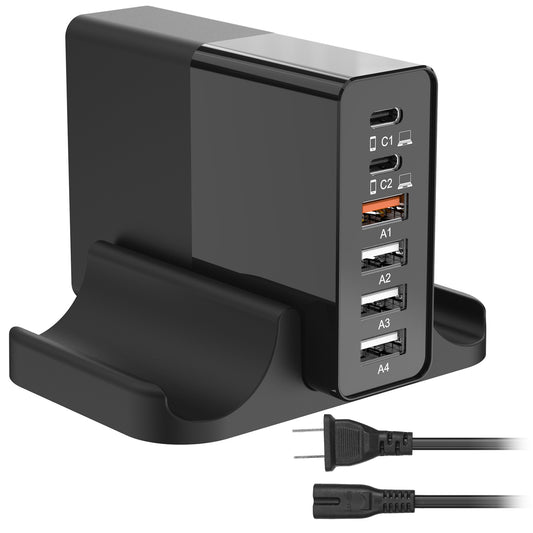 LJGelectro - USB Fast Charger 65W 6-Port Fast Charging Station Type-C Wall Charger PD Adapter with 2 Type-C Ports 4 USB-A Ports Fit for IOS Phone 13/ iPad/ Galaxy/