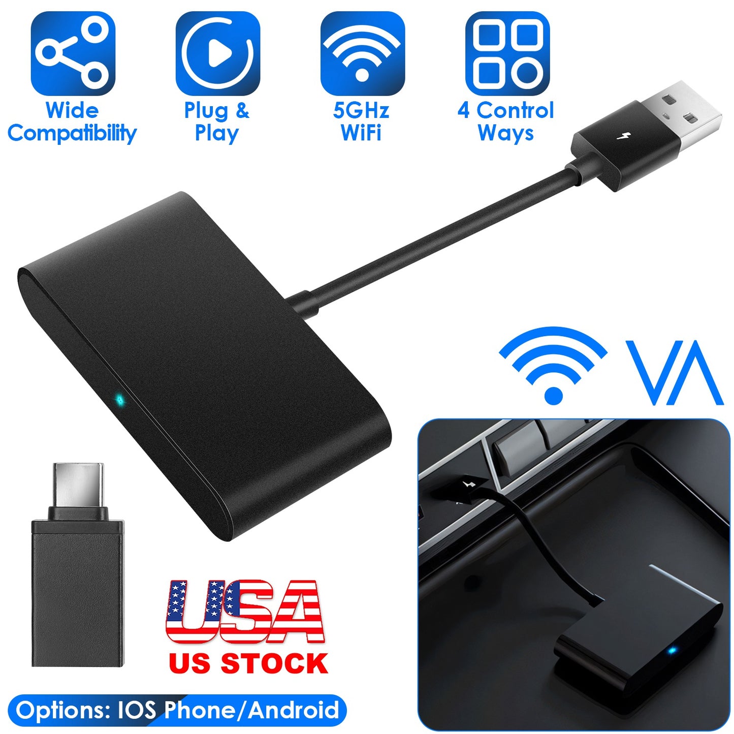 LJGelectro - Android Wireless Adapter for In-car Infotainment System 5GHz WiFi Car Auto Navigation Player Fit for FORD HONDA CHEVROLET IOSPhone 6+