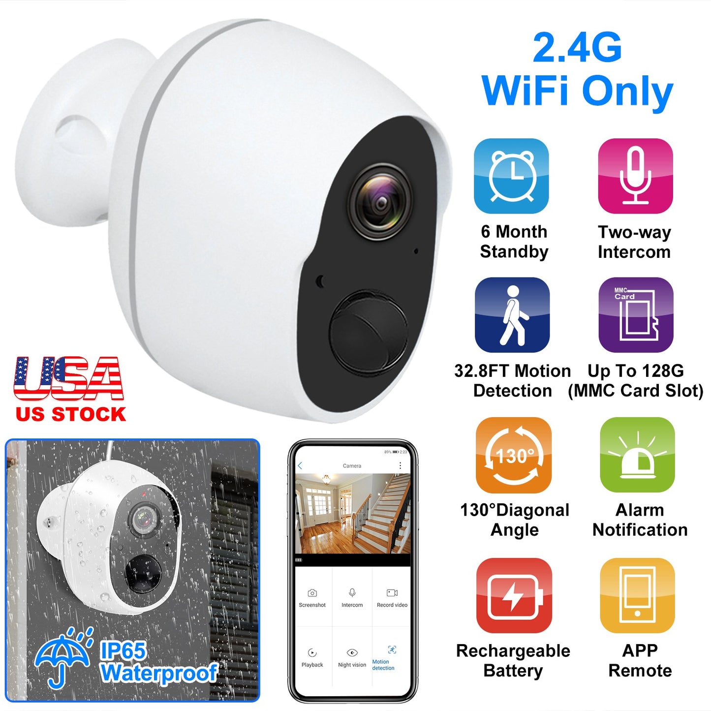 LJGelectro - 1080P FHD WiFi IP Camera Two-Way Audio Security Surveillance Camera IP65 Waterproof Motion Sensor Night Vision Network Camcorder APP Control For Kids