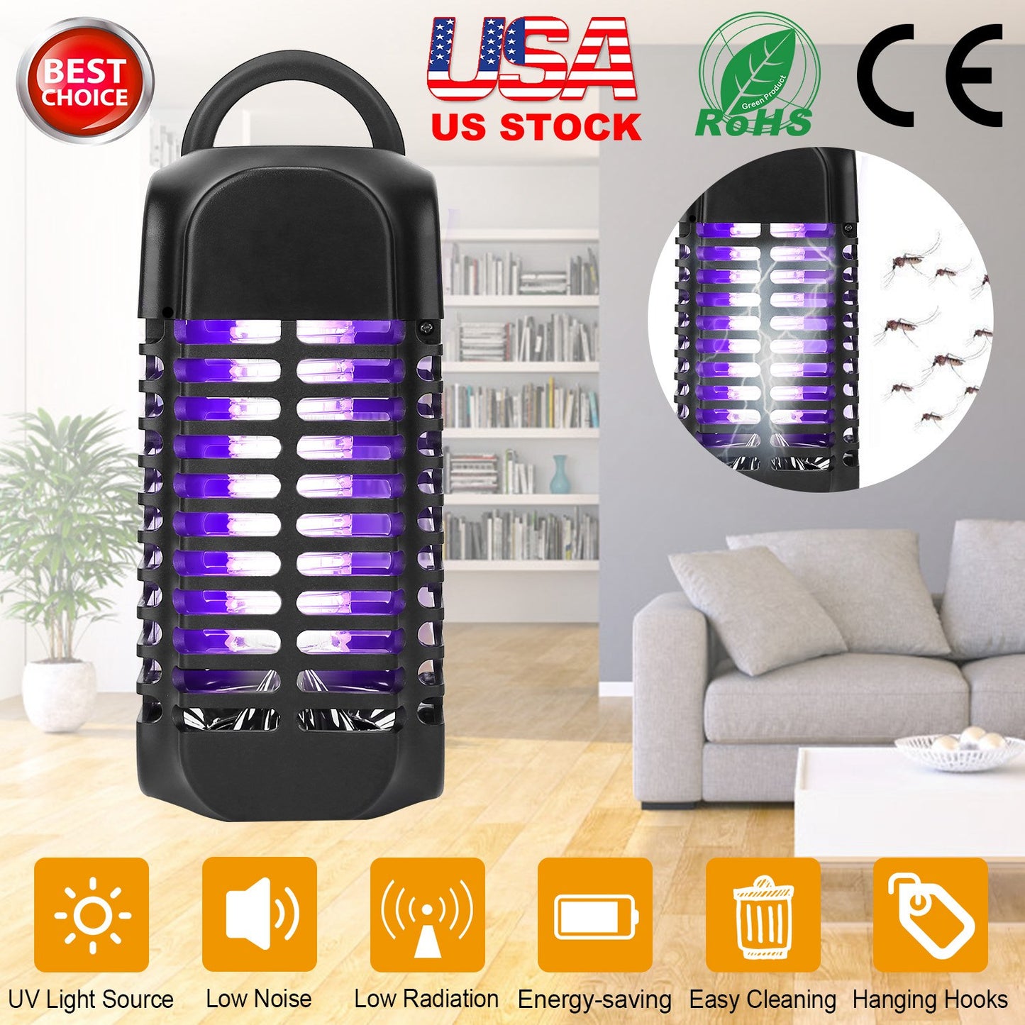 LJGelectro - Bug Zapper Electric Mosquito Killer UV Lamp Insect Killer Light Pest Fly Trap Catcher Harmless Odorless Noiseless Narrow Safe Gap for Home Restaurant