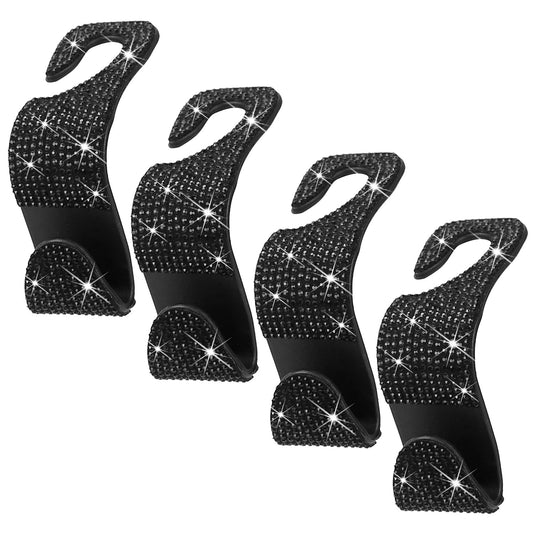 LJGelectro - 4Pcs Car Headrest Hooks Bling Rhinestones Back Seat Organizer Hanger Holder For Bag Purse Cloth Grocery Umbrellas