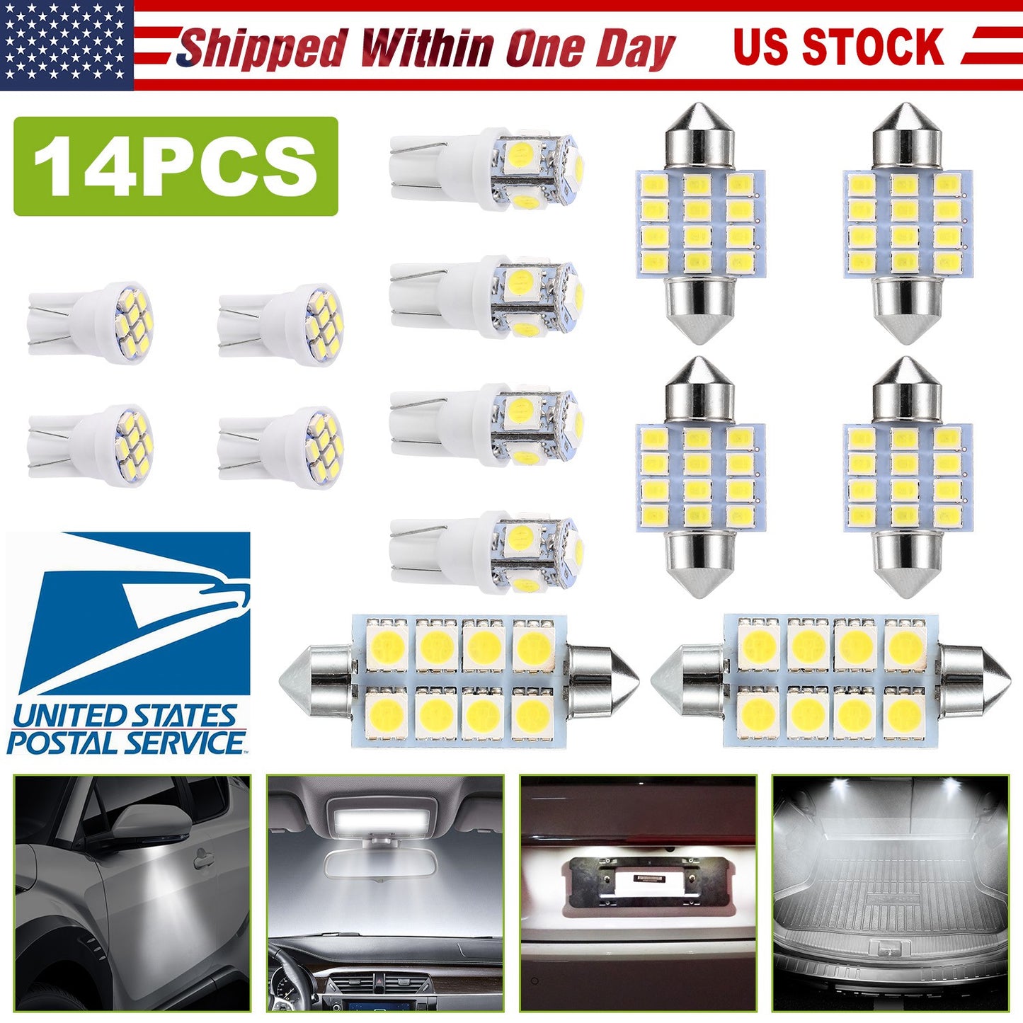 LJGelectro - 14Pcs T10 31mm 41mm Festoon LED Light Bulb Interior Dome Map LED Lights License Plate Trunk Side Positioning Lights 6000K White