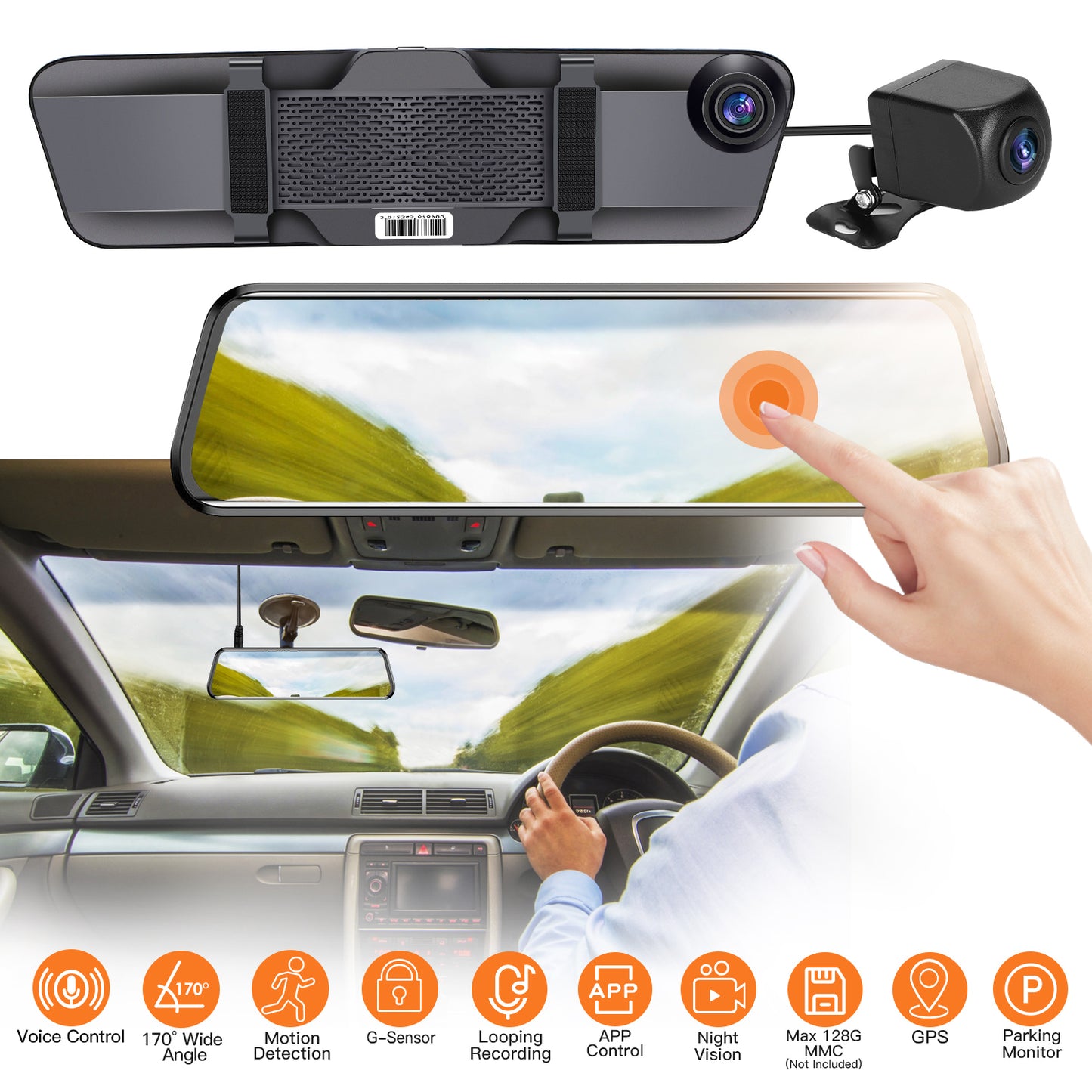 LJGelectro - 4K Car DVR 12in Dash Cam Camcorder Camera Recorder with 170° Angle Loop Recording Motion Detection Night Vision Voice Control APP Control G-sensor