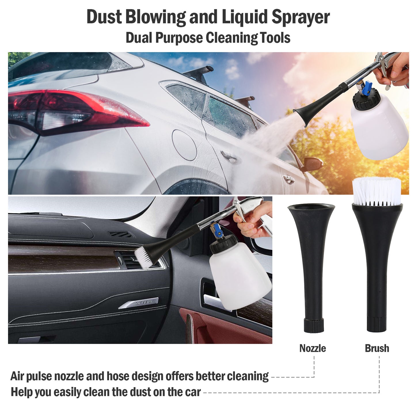 LJGelectro - Car Cleaning Gun Air Pulse Sprayer Dust Removal Nozzle Washer Interior Exterior Cleaner Seat Floor Carpet Door Panel Kitchen