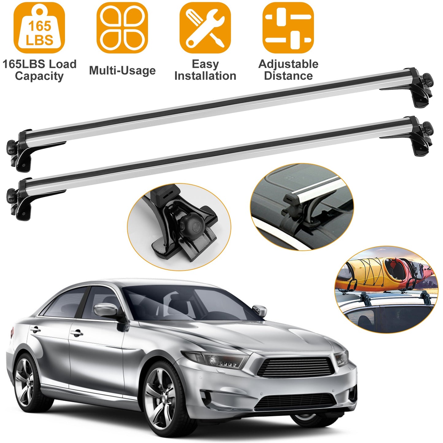 LJGelectro - 47.24in Universal Top Roof Rack Cross Bar Cargo Carrier Aluminum Crossbar Rack w/ 165LBS Capacity Fit for Most Vehicle Wagon Car Without Roof Side Rai