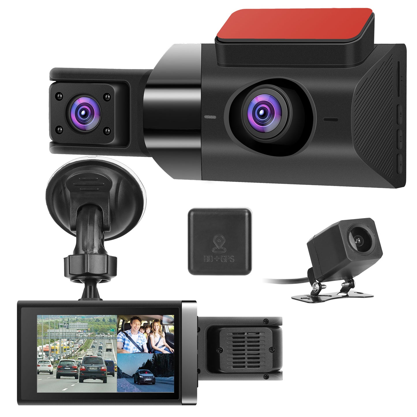 LJGelectro - 2K Car DVR 3 Channel Dash Cam Camcorder Camera Recorder with 140° Angle GPS WiFi Night Vision G-sensor Loop Recording Parking Monitor