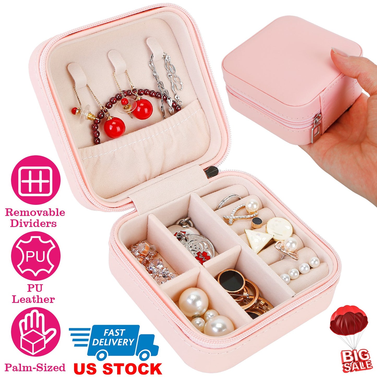 LJGelectro - Mini Jewelry Storage Box Portable Ring Earring Necklace Storage Travel Case PU Leather Jewelry Organizer Gift