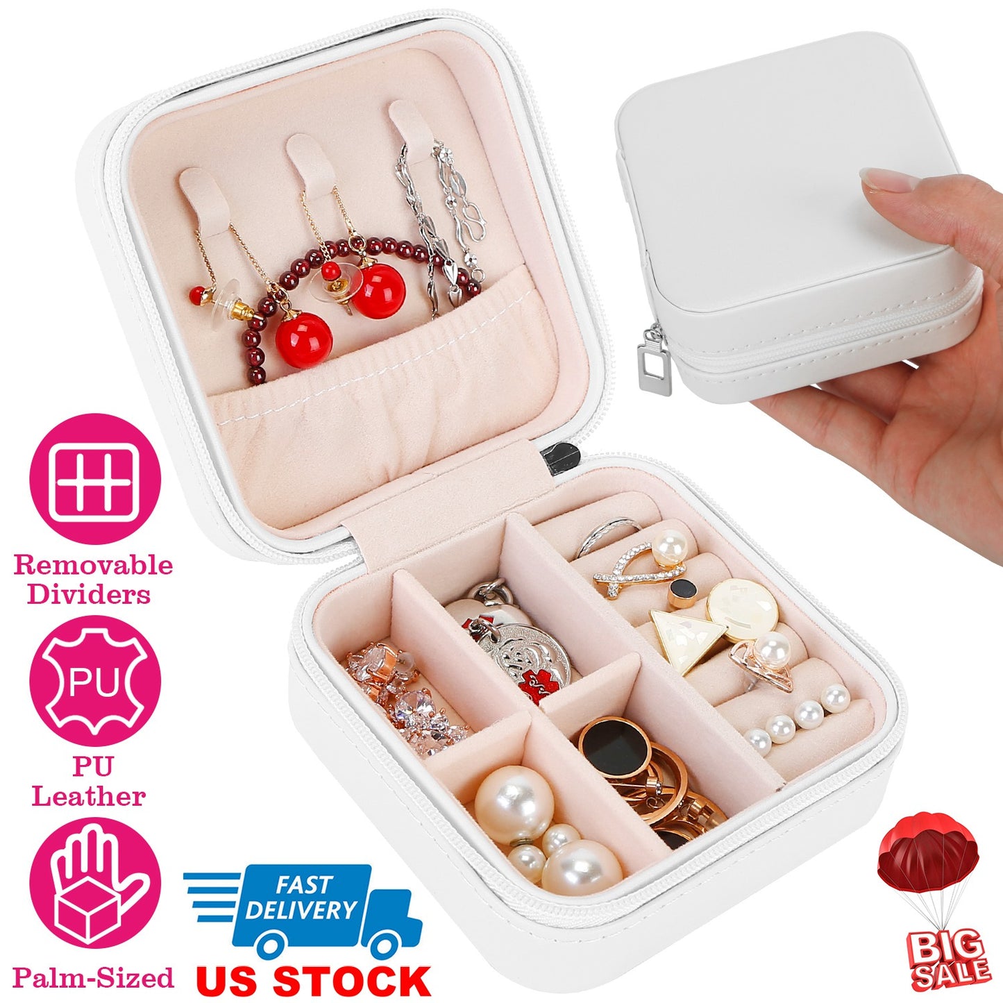 LJGelectro - Mini Jewelry Storage Box Portable Ring Earring Necklace Storage Travel Case PU Leather Jewelry Organizer Gift