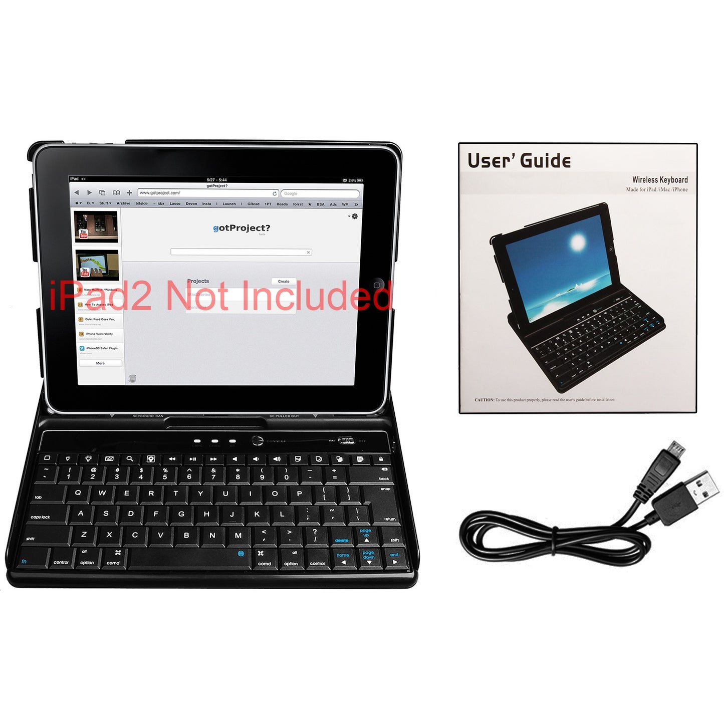 LJGelectro - Wireless Keyboard Case Cover for iPad2, black