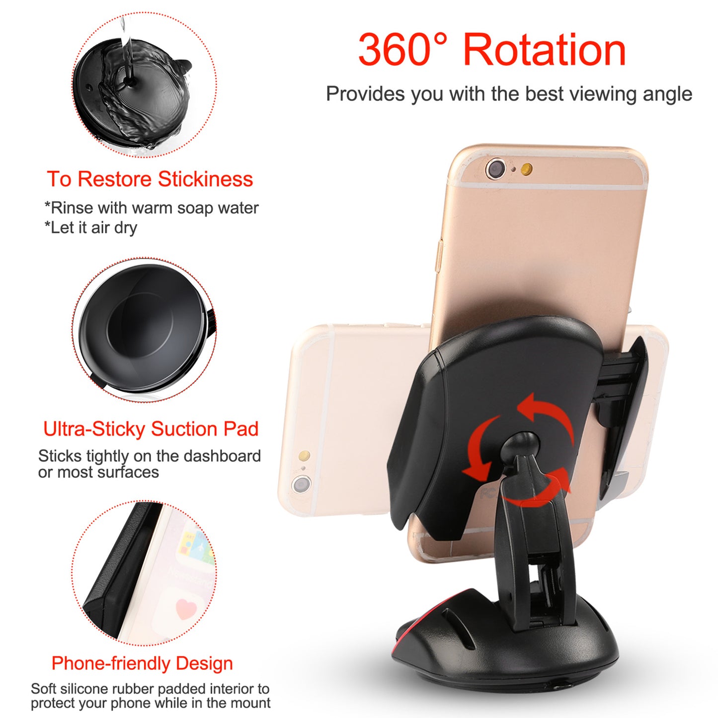 LJGelectro - Car Phone Holder Washable Strong Sticky Gel Pad Adjustable Dashboard Phone Mount Cradle for iPhone XS 8 7 Plus Samsung S9