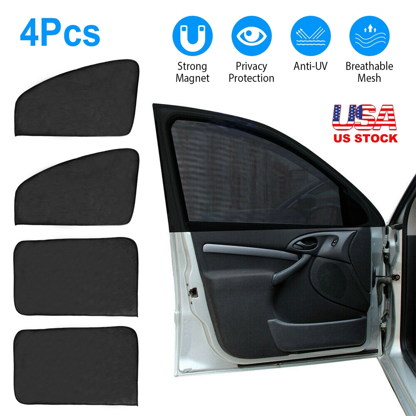 LJGelectro - 4Pcs Front Rear Car Window Magnet Covers Breathable Mesh Sun Shade Privacy Curtain Heat Insulated UV Protection Car Windshield For Baby Kids