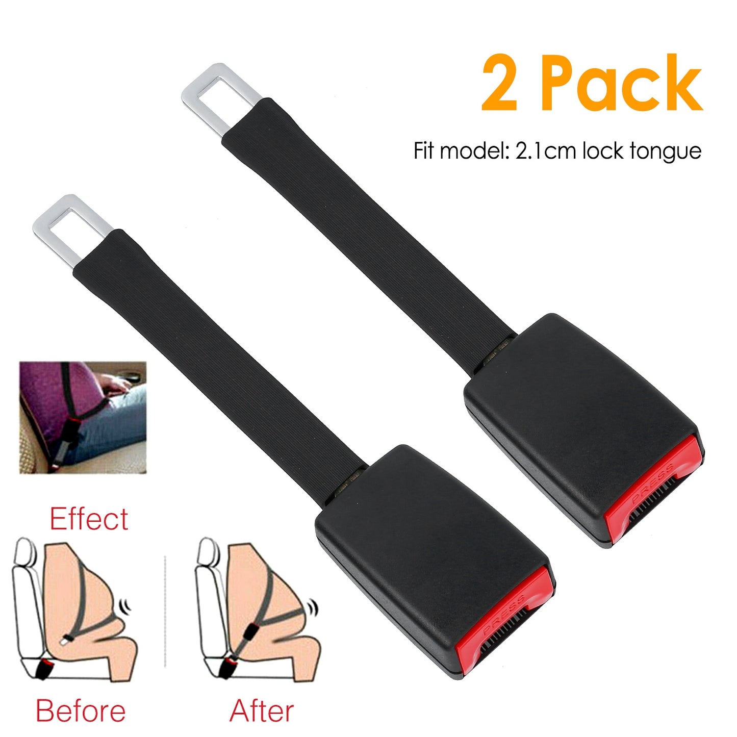 LJGelectro - 2Pcs Car Seat Belt Extender 9in Buckle Tongue Webbing Extension Safety Belt Auto Belt Clip Lengthening