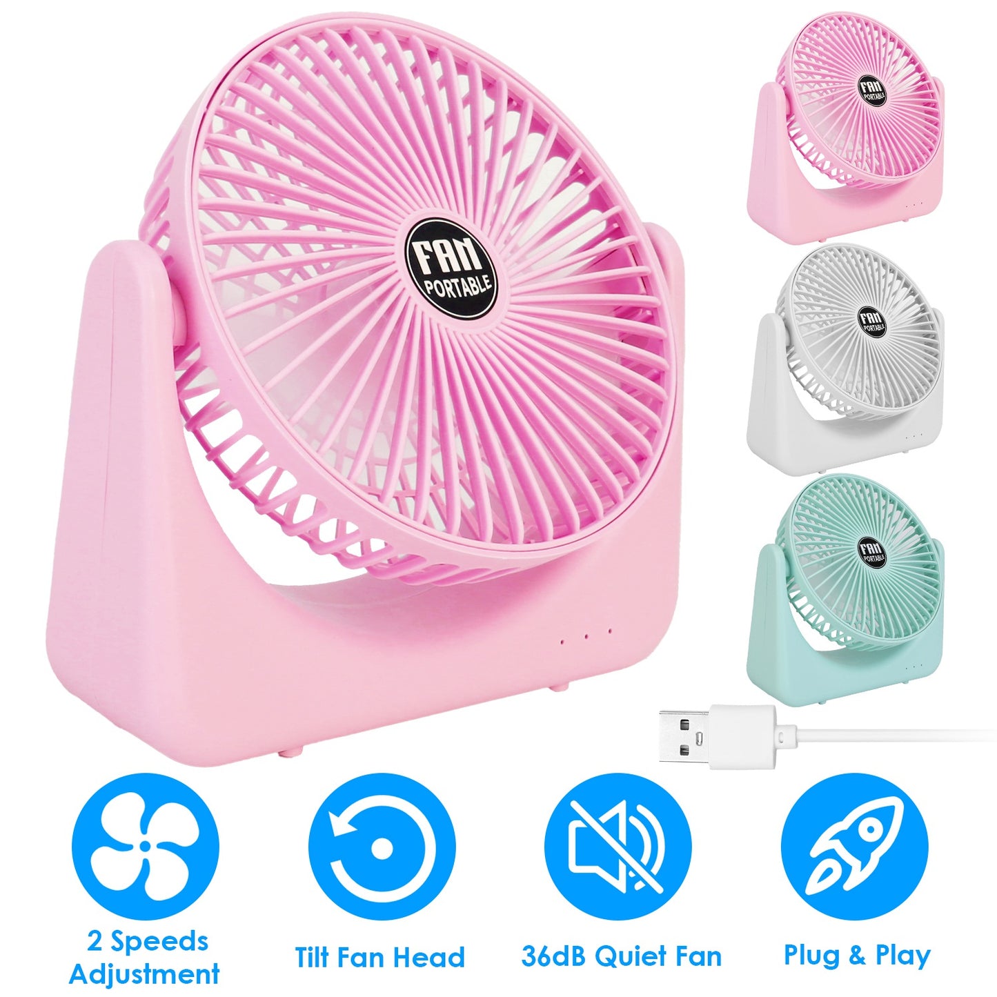 LJGelectro - 6.5in Desk Fan USB Powered 2 Speeds Table Cooling Fan Tilt Quiet Desktop Fan for Bedroom Office