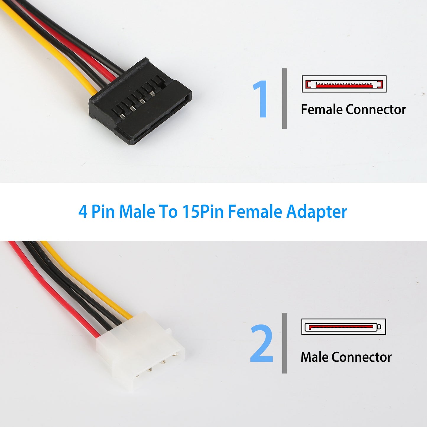 LJGelectro - 2 Packs 4 Pin Male To 15Pin Female Data Cable Adapter Converter Hard Drive Cable