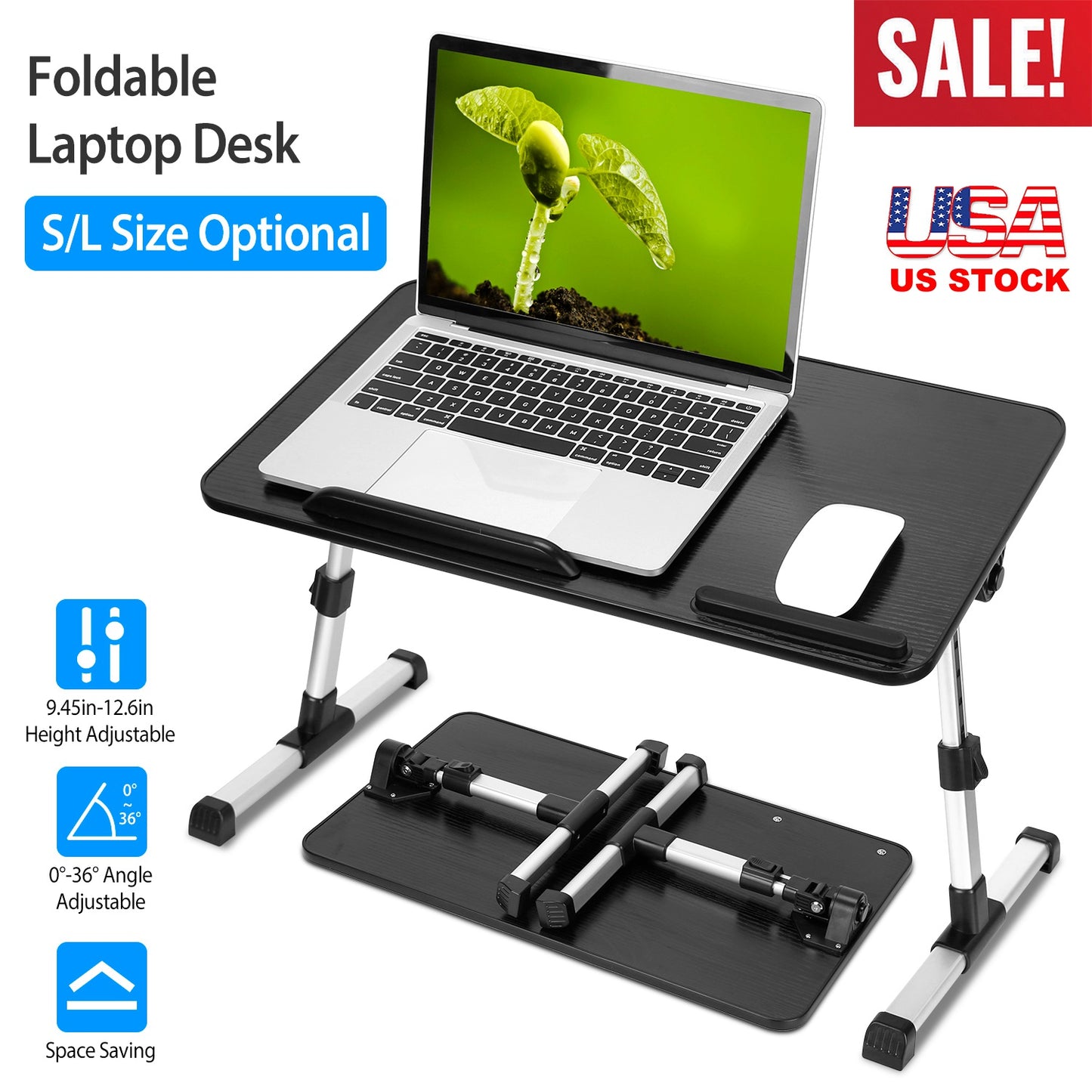 LJGelectro - Foldable Laptop Stand Height Angle Adjust Notebook Bed Desk Breakfast Reading Table For Sofa Couch Floor Dormitory