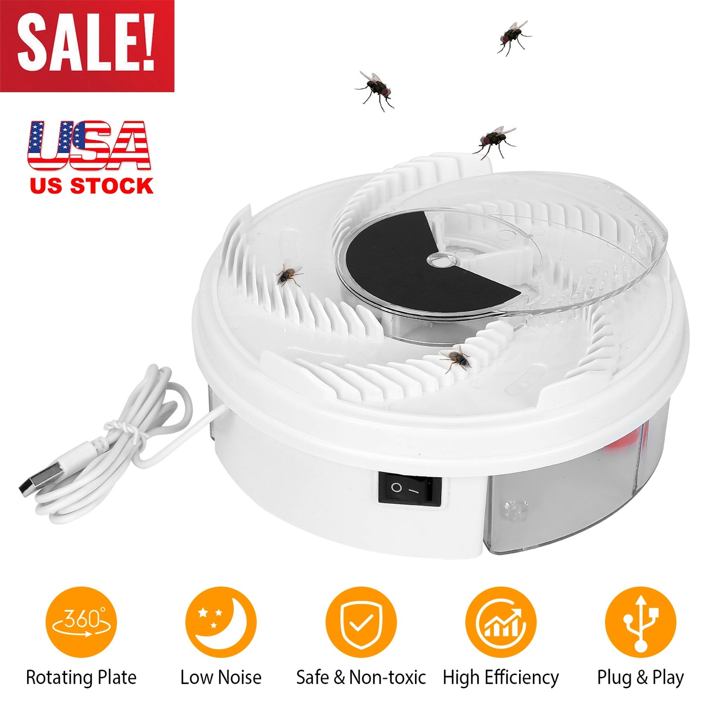 LJGelectro - USB Powered Electric Fly Trap Automatic Flycatcher Rotating Fly Pest Repellent Tool For Home Kitchen Restaurant