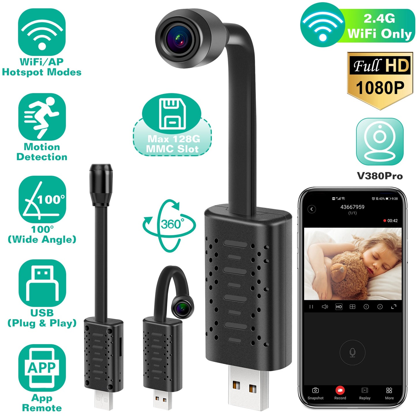 LJGelectro - 1080P HD Mini USB IP Camera Motion Detection Loop Recording WiFi Camcorder Audio Record Surveillance Cam APP Remote Control