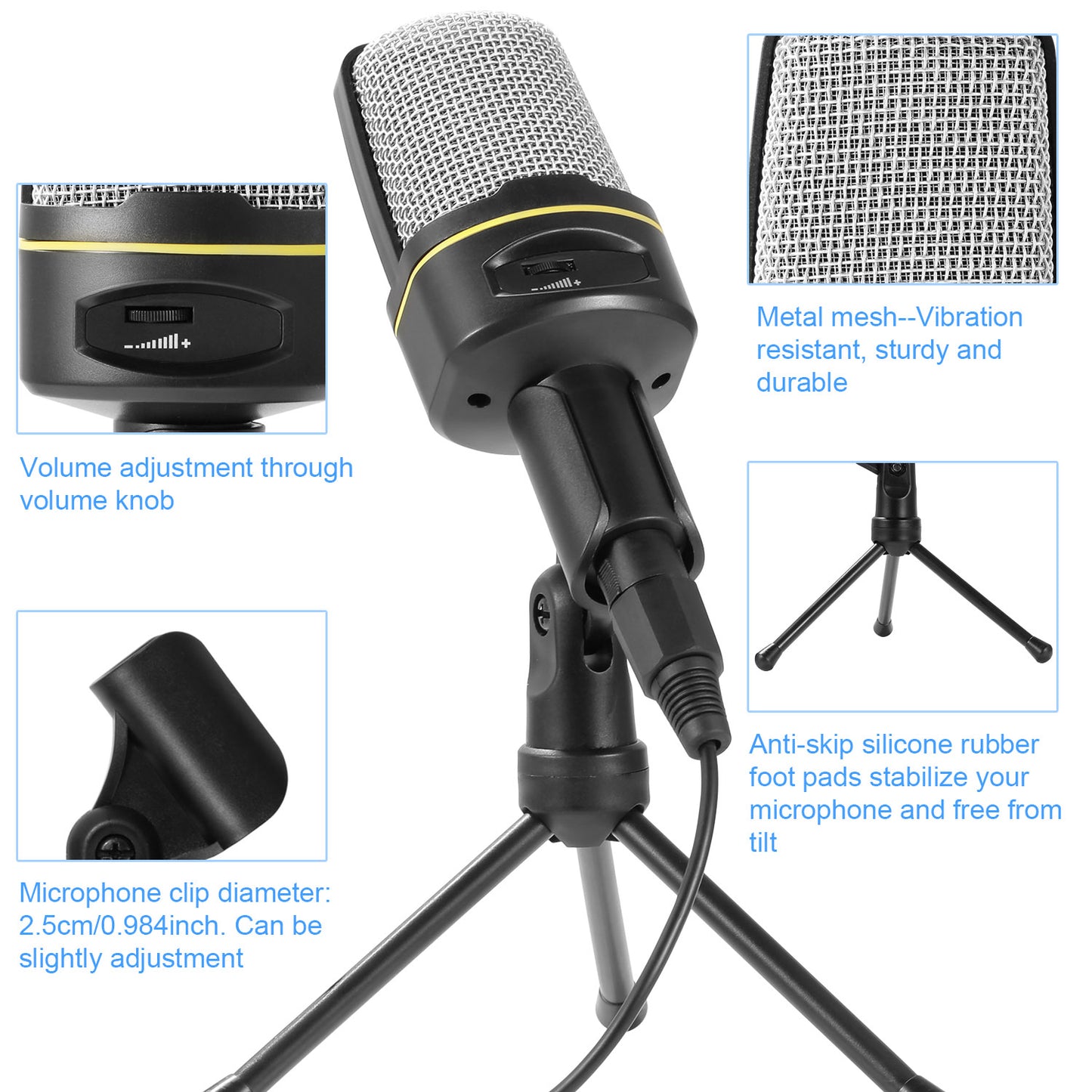 LJGelectro - Pro Condenser Microphone w/ Tripod Stand Audio Studio Recording Desktop Mic Flexible Mic For Podcasting Broadcasting Gaming Chatting Webcasting w/3.5m