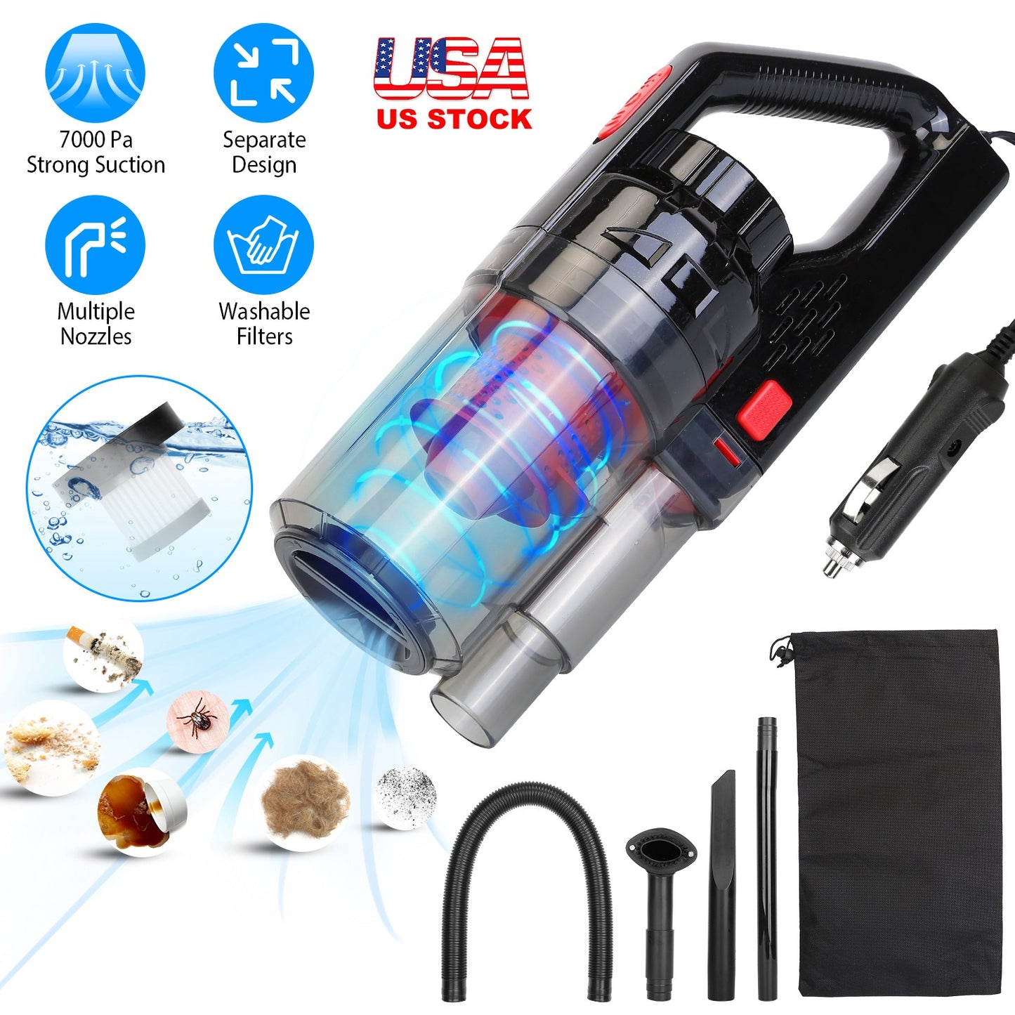 LJGelectro - Handheld Car Vacuum Cleaner 120W 7000PA DC 12-14V Car Auto Home Duster Wet Dry Powerful Suction with Accessory Kit