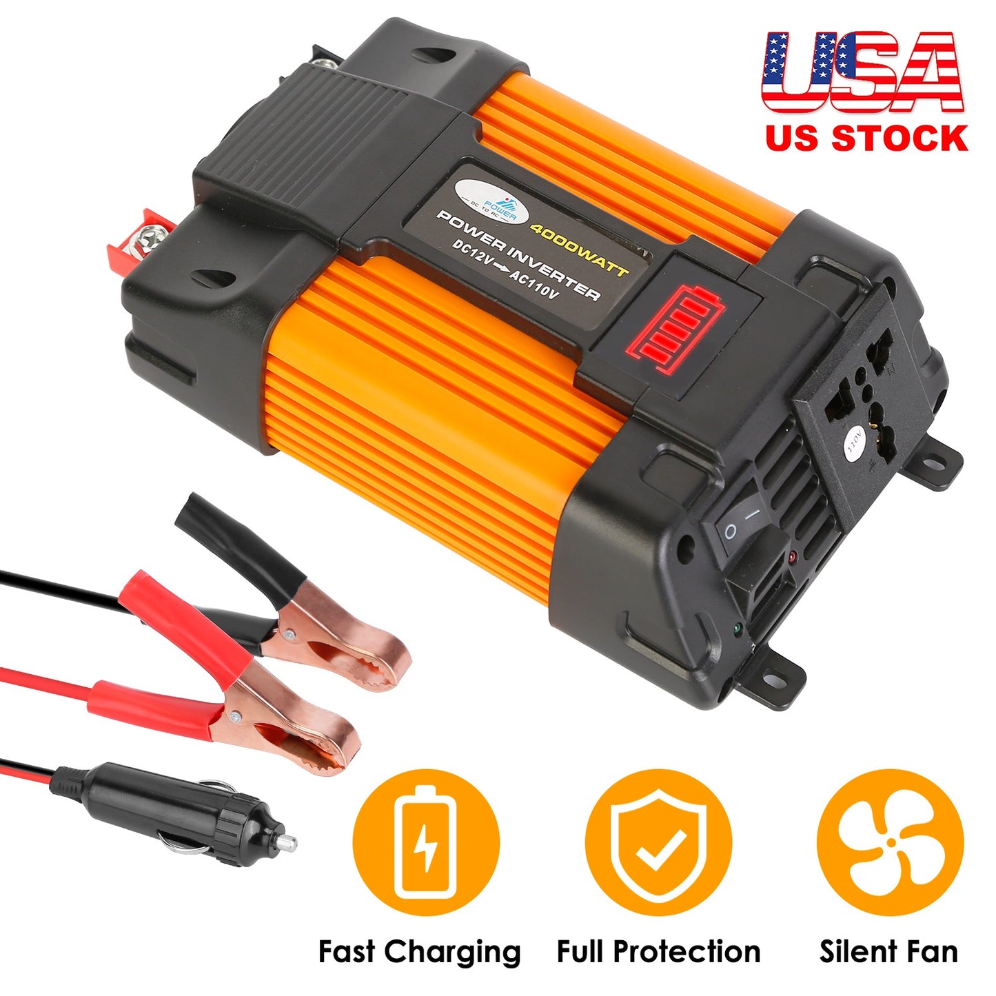 LJGelectro - 500W Continuous Power Inverter DC 12V To AC 110V Car 4000w Peak Power Inverter w/ Dual 5V 2.1A USB Ports For RV Caravan Truck Laptop