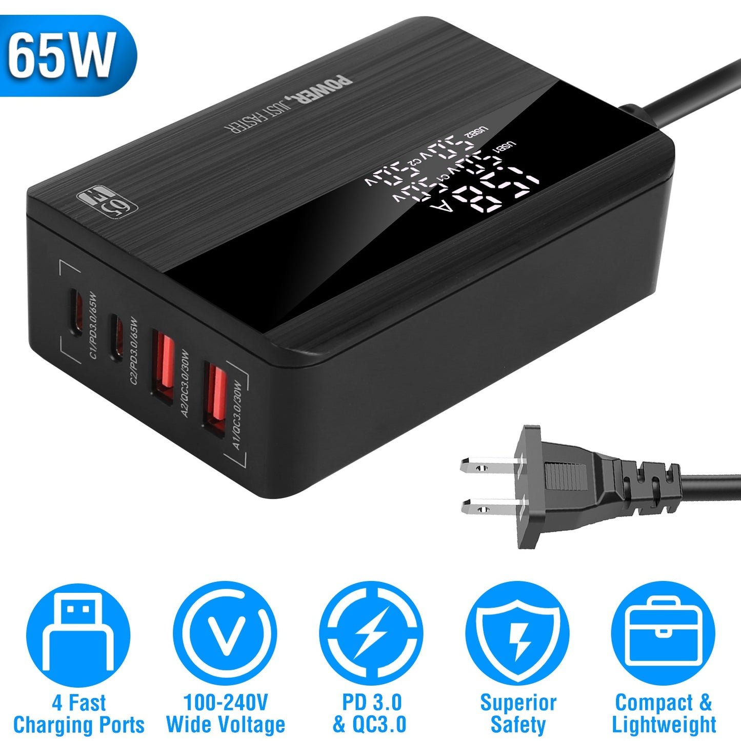 LJGelectro - 65W Fast Wall Charger 4 Port USB Charging Station PD3.0 QC3.0 Adapter Fit for iPhone 14 13 12 11 Samsung S22 S21 Switch MacBook iPad