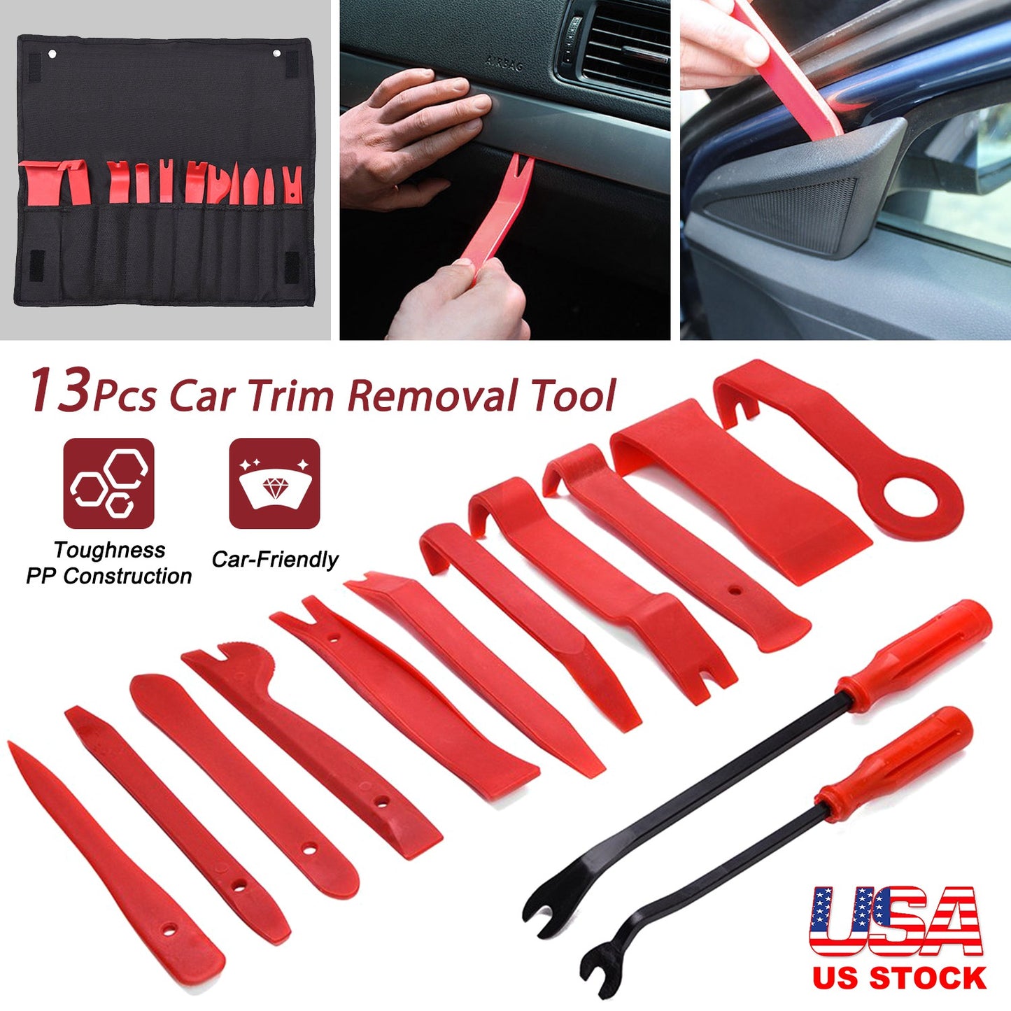 LJGelectro - 13 Pcs Car Trim Removal Tool Auto Door Panel Clip Dash Plastic Interior Radio Body Open Pry Kit