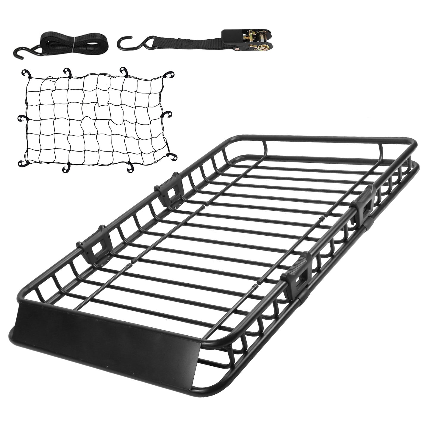 LJGelectro - 63x39x6.3in Universal Roof Rack Cargo Carrier Car Top Luggage Holder Basket with Hook Strap Elastic Net