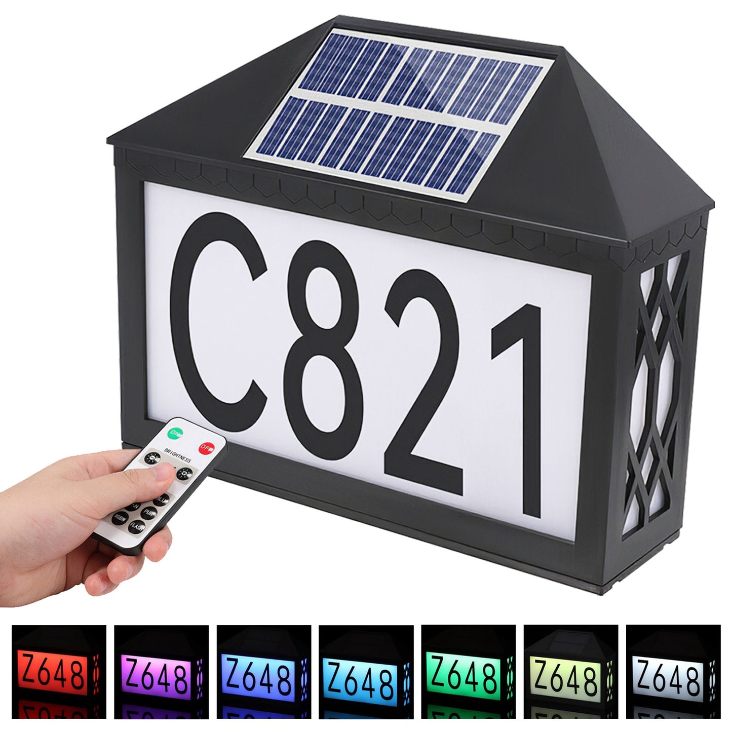 LJGelectro - Christmas Solar Address Sign IP55 Waterproof Colorful House Numbers Plaque Wall Mounted LED Address Sign with 9 Lighting Modes Remote Control for Yard