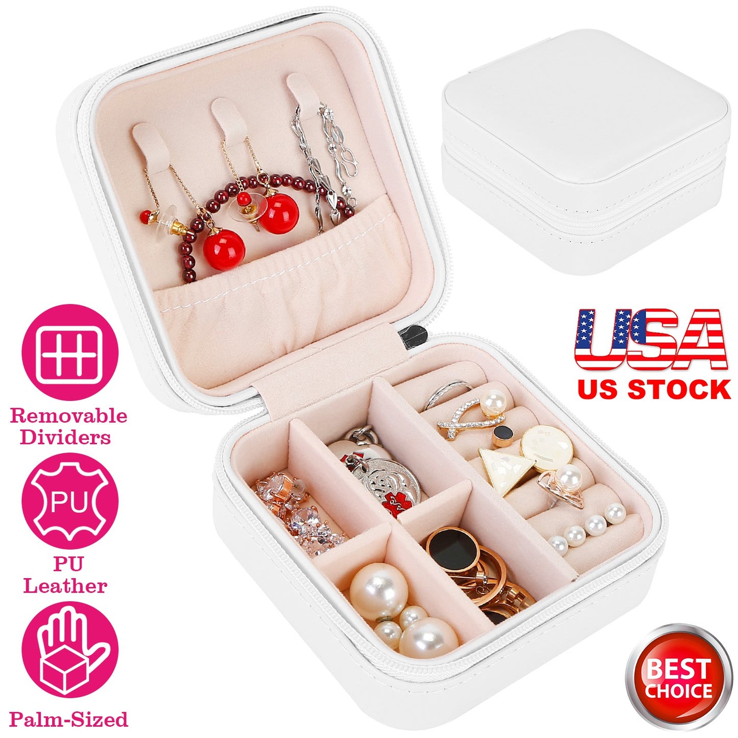 LJGelectro - Mini Jewelry Storage Box Portable Ring Earring Necklace Storage Travel Case PU Leather Jewelry Organizer Gift