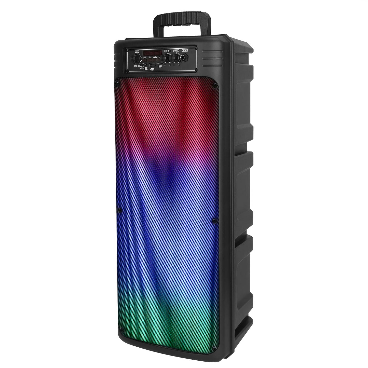 LJGelectro - Portable Wireless Party Speaker Dual 8in Colorful Lights DJ PA System with TWS Function FM Radio USB MMC Card Reading Aux In Recording Function Wirele