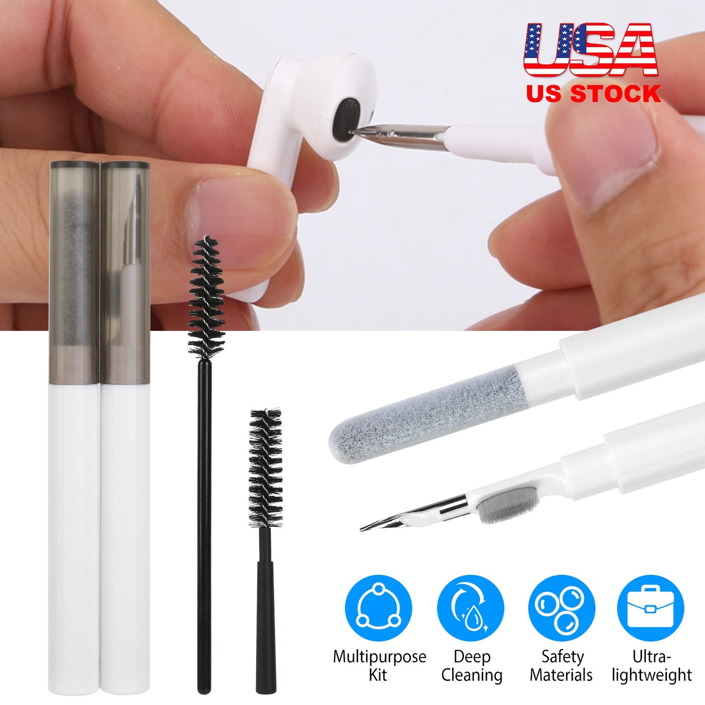 LJGelectro - Cleaning Kit Short Spiral Brush Long Spiral Brush Cleaning Pen Flocking Sponge Brush Pen Fit For Airpods Charging Case Camera Phone