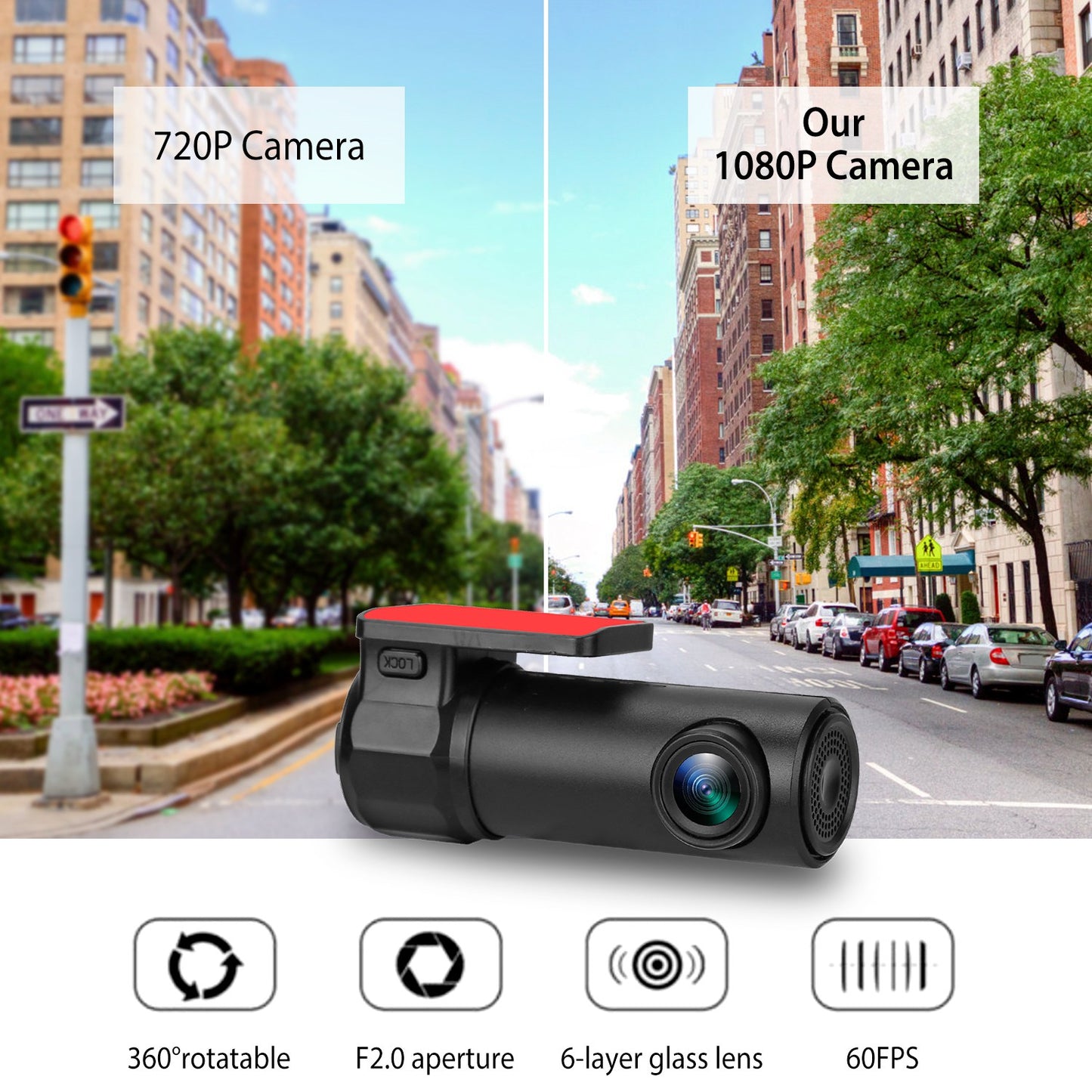 LJGelectro - 1080P Dash Cam Car Camera Recorder 170°HD Looping Recording G-sensor App Wifi Car DVR