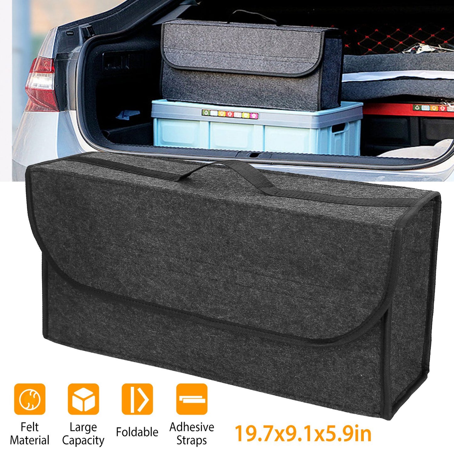 LJGelectro - 3.85Gal Car Boot Organizer Box Collapsible Trunk Bag Storage Container Travel Tidy Case Holder