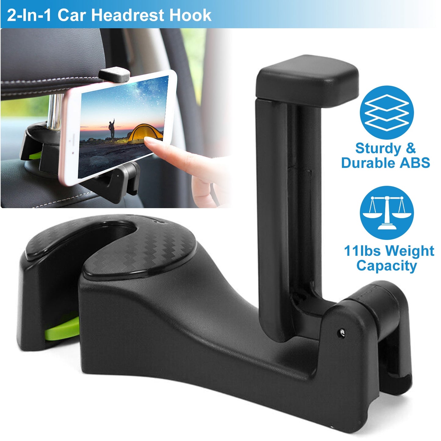 LJGelectro - Car Hook Car Seat Back Hook Car Headrest Hook Hanger with Phone Mount Holder Lock Phone Bracket