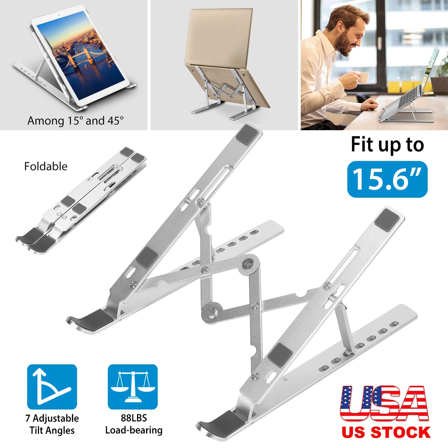 LJGelectro - Laptop Stand Lifter Foldable Aluminum Desktop Phone Holder Stand Angle Adjustable Tablet PC Holder Riser Ventilated Laptop Phone Tray