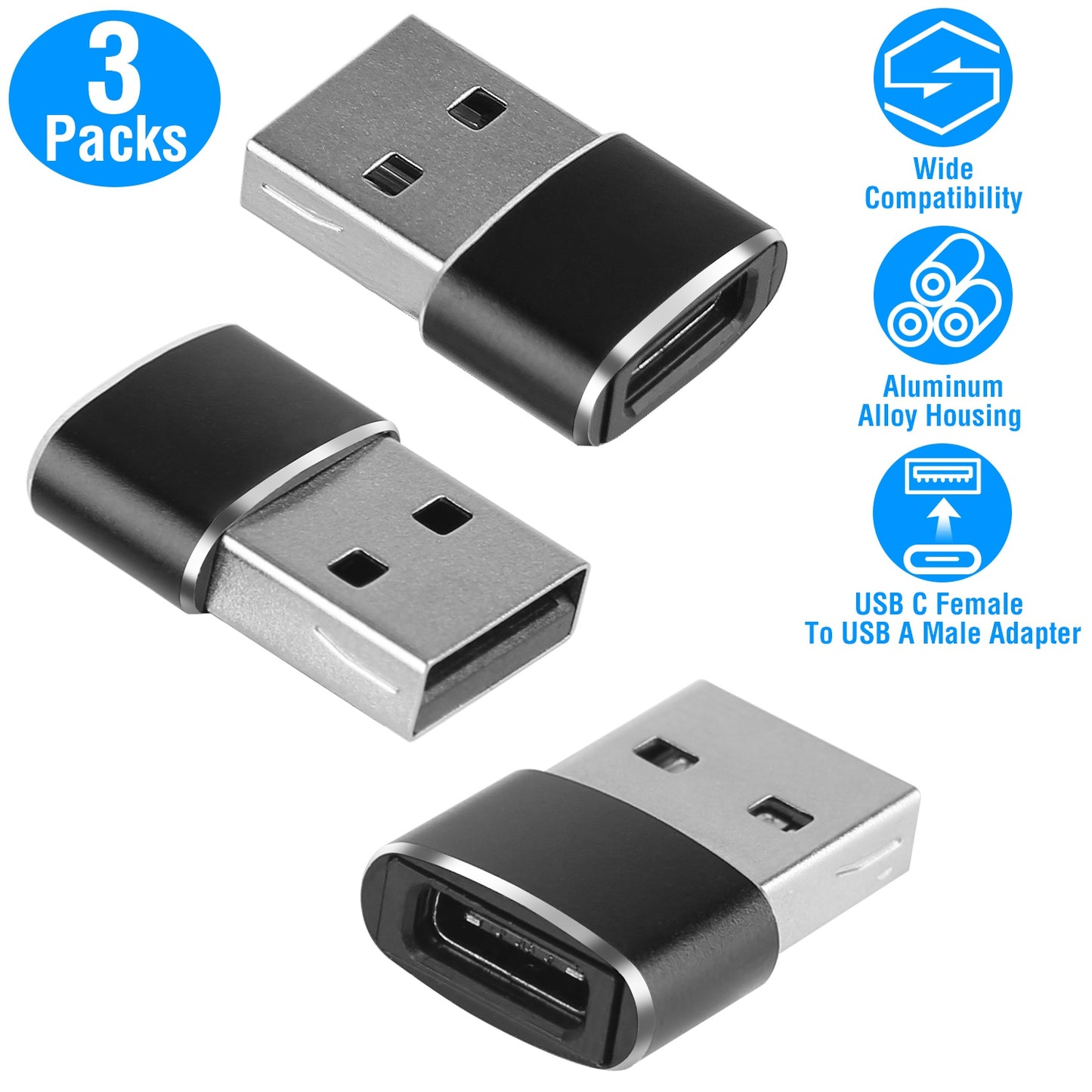 LJGelectro - 3 Packs USB C Type-C Female to USB Type A Male Port Converter Adapter Connector