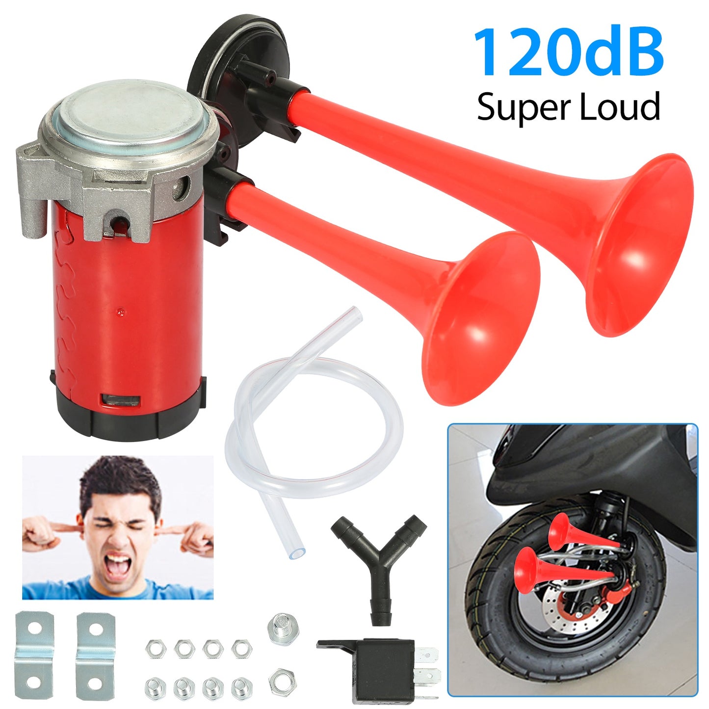 LJGelectro - Air Horn Dual Trumpet 12V 115DB Loud Boat Motorcycle Truck Air Horn Compressor Kit