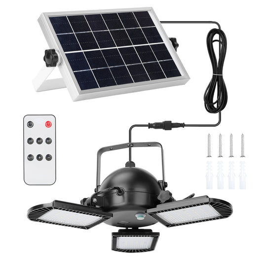 LJGelectro - Solar Pendant Lights IP65 Waterproof Shed Light 120° Adjustable Garage Light with 3 Timing Modes 4 Brightness Levels Remote Control for Patio Porch